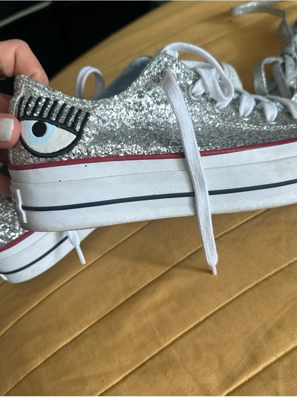 Converse x chiara ferragni women Silver Glitter Platform Sneakers with Eye Patch